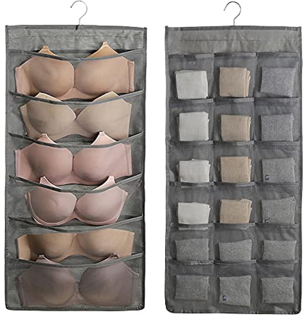 Ultiluxe® Hang Organizer - 2 Stuks - Dubbelzijdige Opberger - 39 x 78 cm - Kast Organizer - 48 Vakken - Ruimtebesparend - Opvouwbaar - Grijs