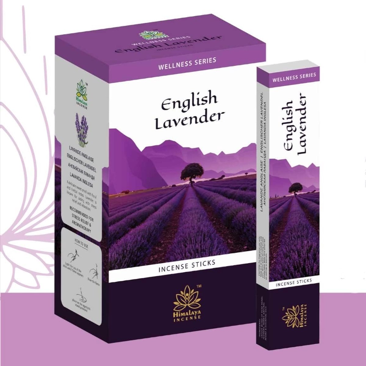 Himalayaanse Engelse lavendel wierookstokjes 12 x 15 g - Agarbatti geurstokjes voor meditatie, yoga, gebed, ontspanning en kamergeur | Ayurvedische wierook met kajal stickers