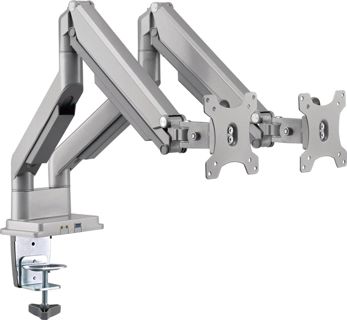 Dubbele Monitorarm met Gasveer voor Twee Schermen tot 32 Inch - Verstelbaar, USB & Audio
