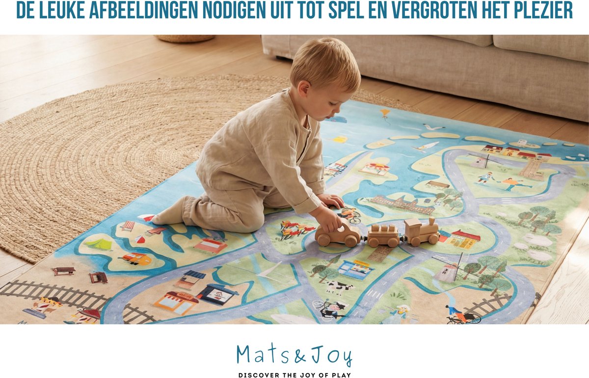 Mats & Joy® Nederland Auto Speelmat 130x180cm - Fluweelzacht - Anti-slip - Wasbaar - Educatief Groot Auto Speeltapijt Kinderen - Speelkleed Baby - Autokleed thumbnail 2