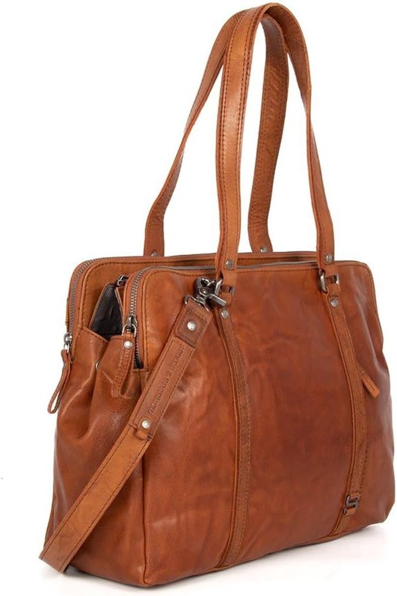Leren Schoudertas voor Laptop 15 Inch - Brandy Cognac Aktetas