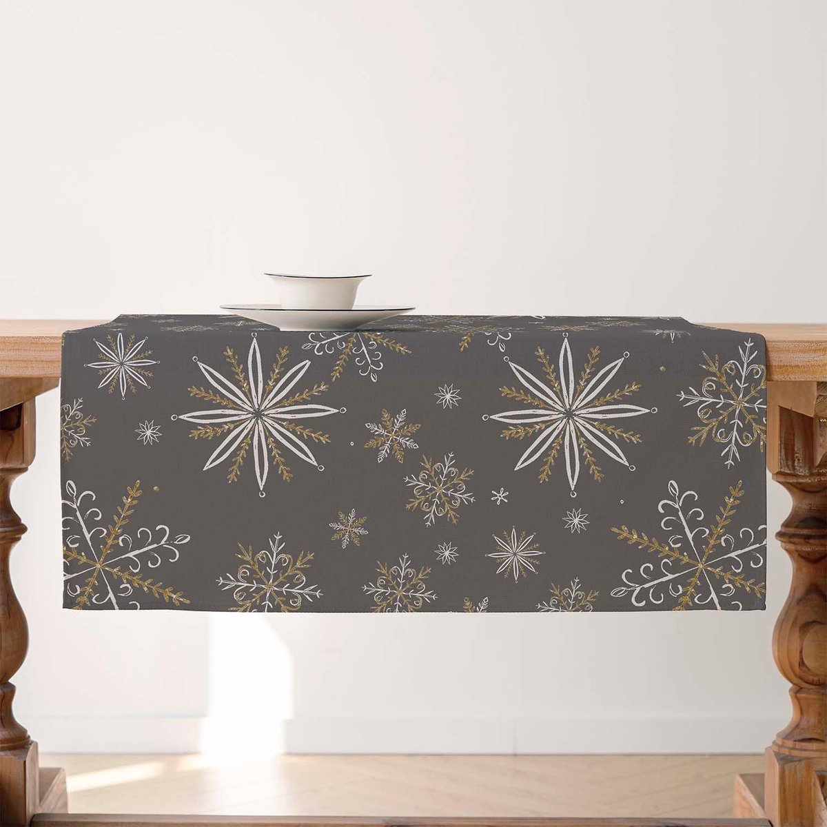 Vierkant Kerst Tafelkleed Grijs 85x85 cm met Sneeuwvlokken - Wasbaar Tafeldecoratie