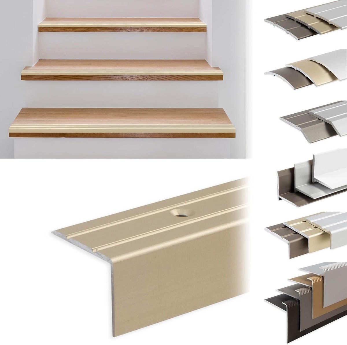 Zelfklevend & Voorgeboord Trapprofiel van Aluminium - Antislip Hoekprofiel in Sahara/Zandkleur