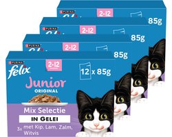 Felix Original Junior Mix Selectie in Gelei - Kattenvoer Natvoer - Kip Lam Zalm en Witvis - 48 x 85 g