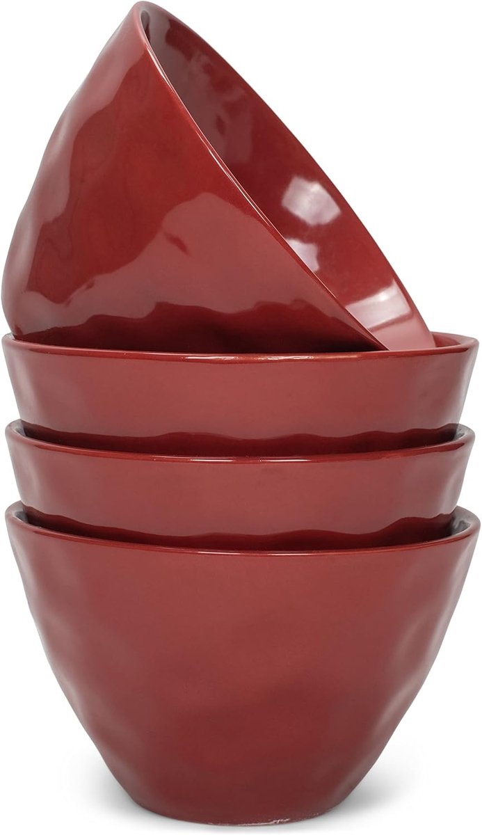 Set van 4 Gedimde Keramische Serveerschalen 14 cm in Rood