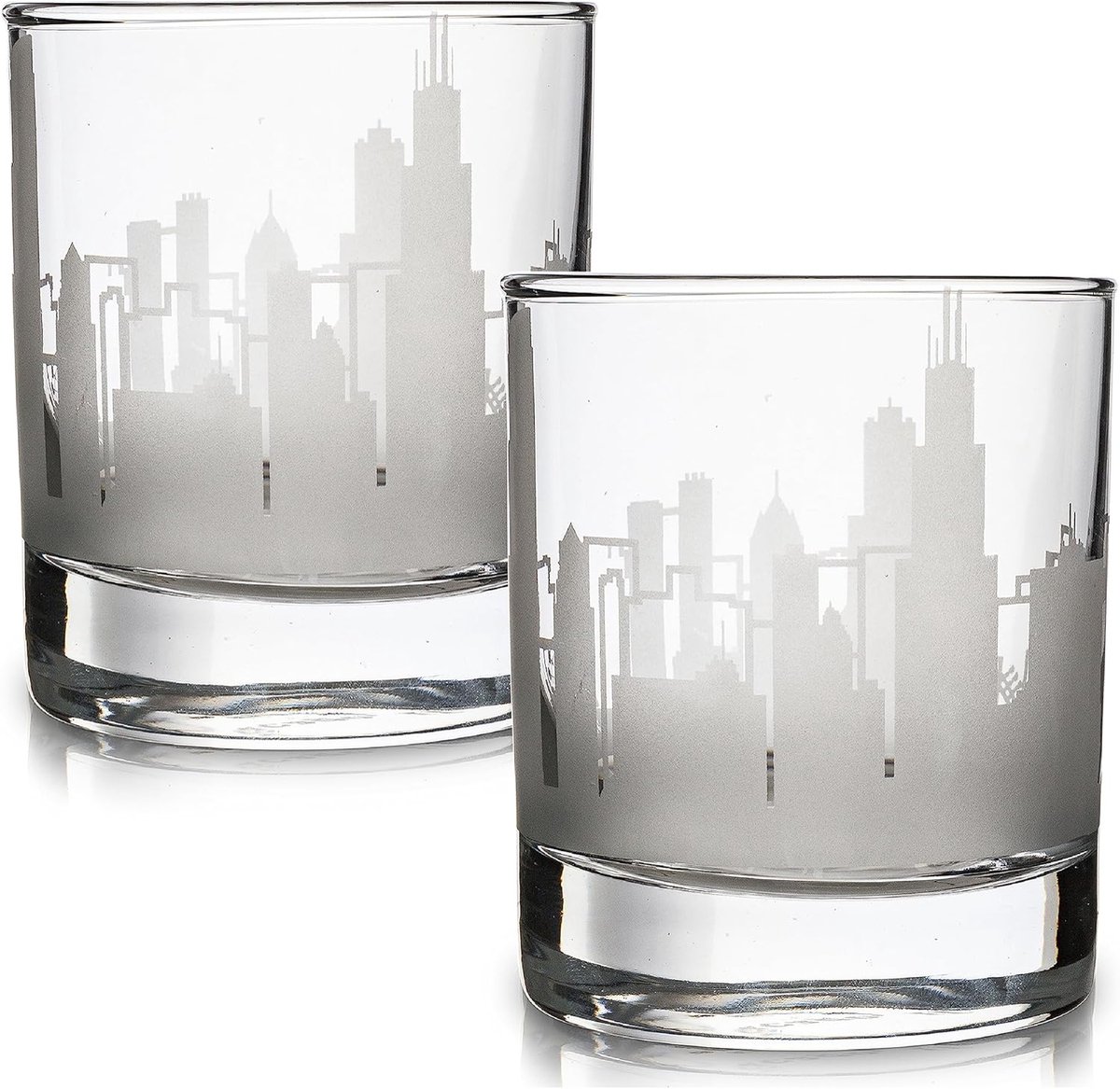 Set van 2 Geëtste Whiskyglazen met Skyline Design - Cadeau voor Chicago Liefhebbers