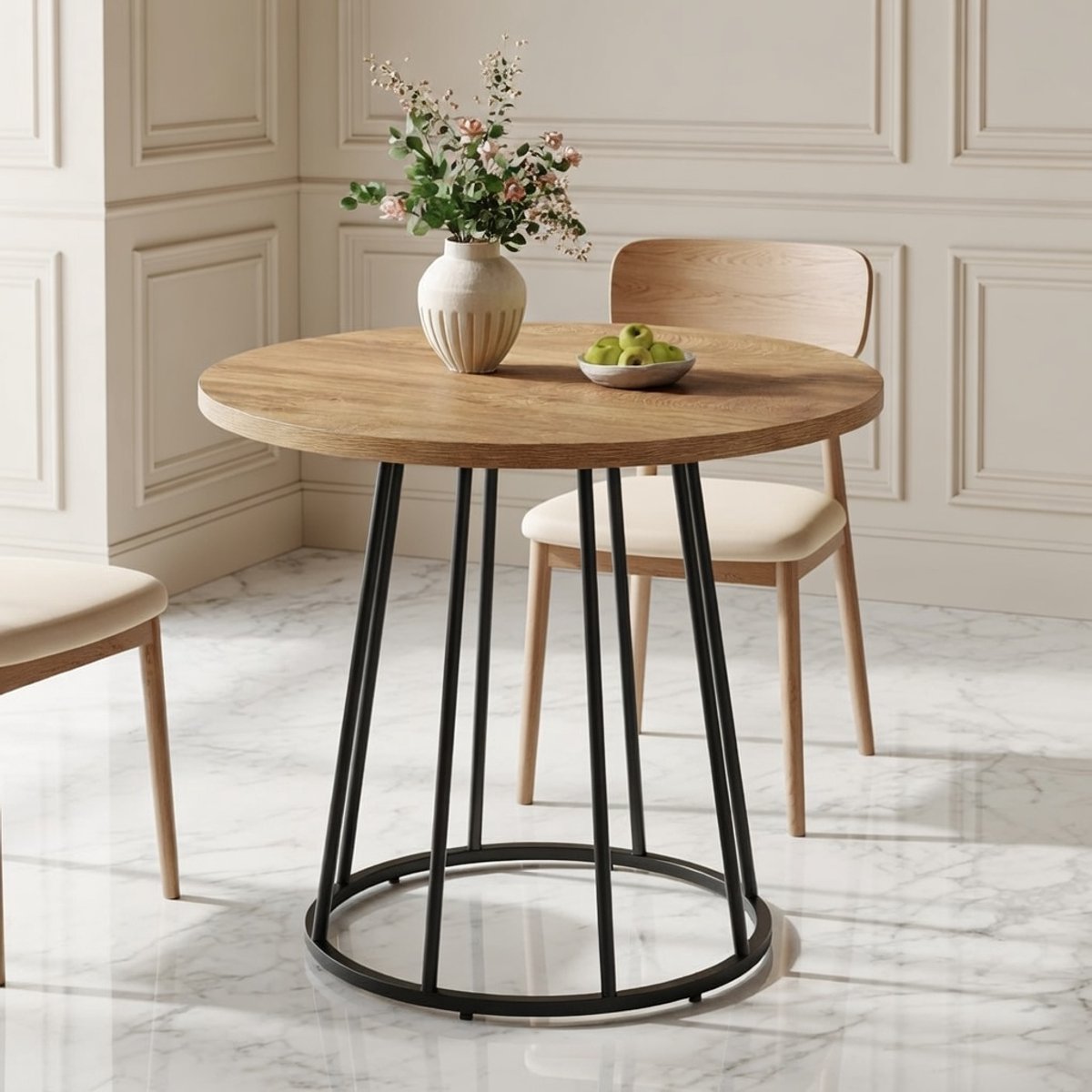 Ronde Industriële Eettafel 80 cm - Compacte Keukentafel voor 2-4 personen - Robuust MDF Tafelblad met Zwart Metalen Frame - Perfect voor Eetkamer, Keuken, Woonkamer, Café of Studio - Landelijk & Modern Design Casa Serena