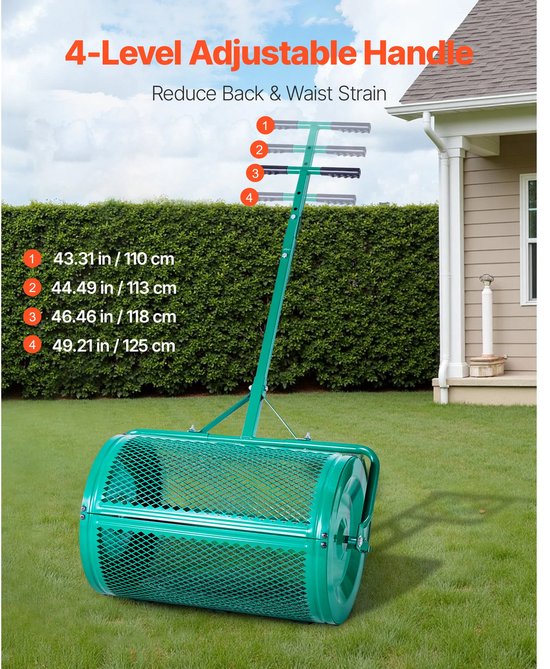 Eszenzics™ Compostverdeler Pro XL - 67 cm wals - Ø40cm - 84 liter - 4x instelbare steellengte - Robuust staal - Compost, zand, graszaad, meststof, bodemaanpassingen van Merkloos	 — afbeelding 4