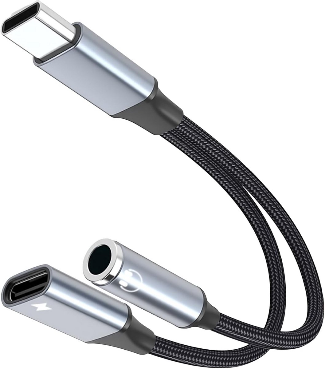 USB C Adapter - Audio Oplader - Muziek Luisteren - 2 Poorten Gelijktijdig - 60W Snel Laden