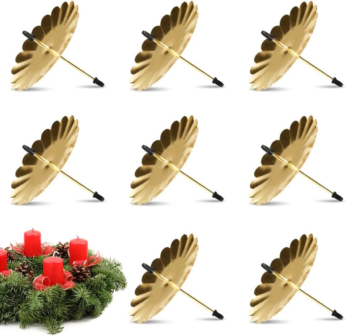 Famanu Advent kaarsenhouders goud set van 8 – 8 cm metalen kaarsstekers – Voor adventskrans en kerstdecoratie