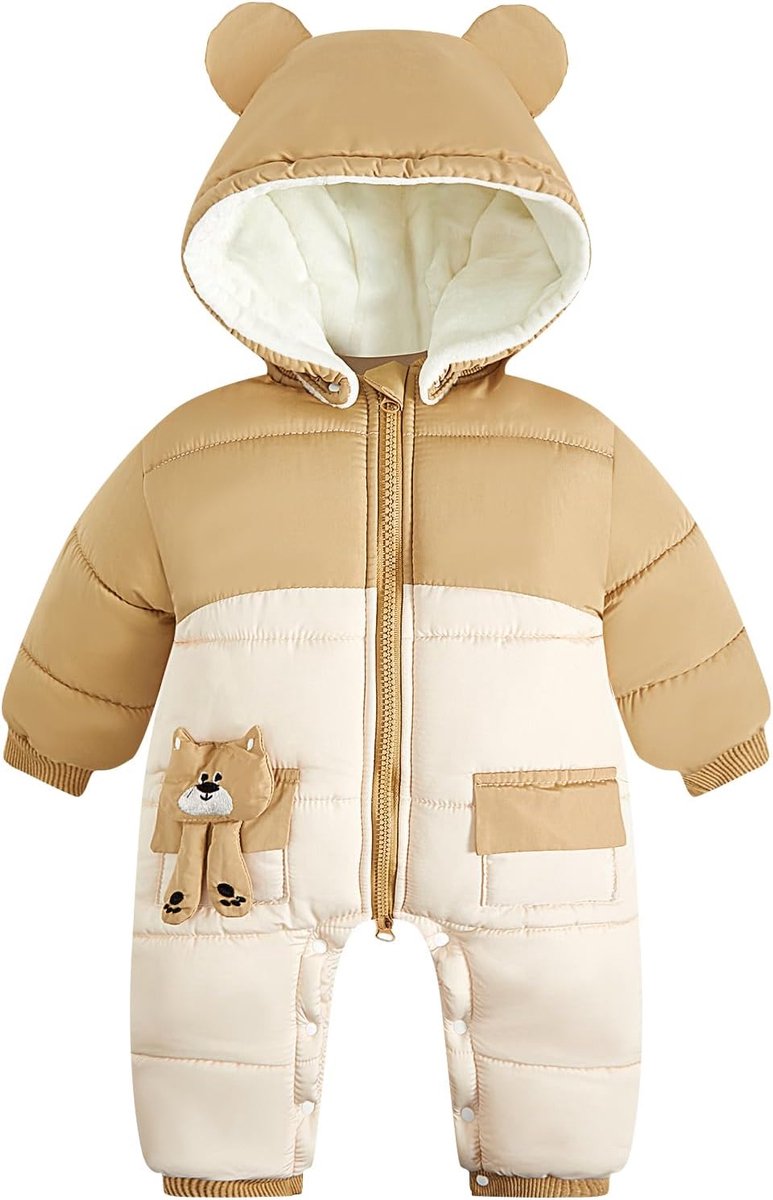 Warme Baby Sneeuwpak Fleece Overall met Capuchon voor Jongens en Meisjes - Winterkleding 6-24 Maanden