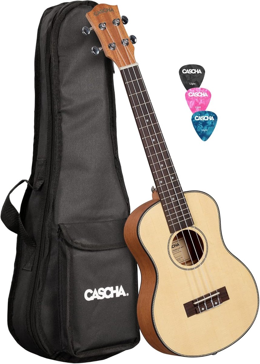 Linkshandige Sopraan Ukelele met Massief Sparrenhouten Bovenblad en Pauchtas