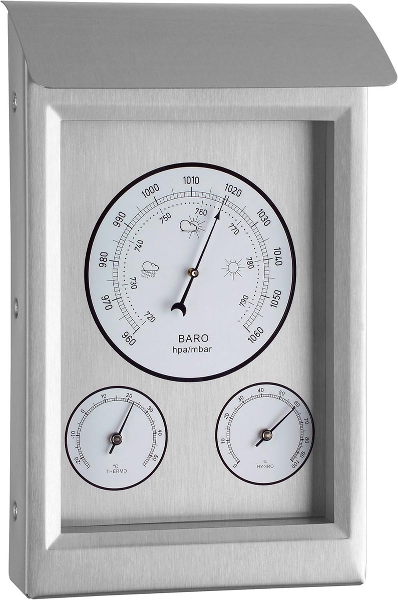 Roestvrijstalen Buiten Weerstation met Barometer en Glas