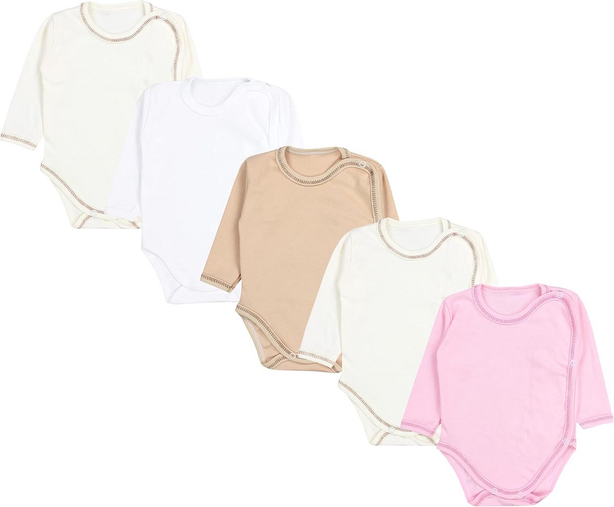 Set van 5 Lange Mouw Wikkelbodies voor Baby Meisjes van 100% Katoen