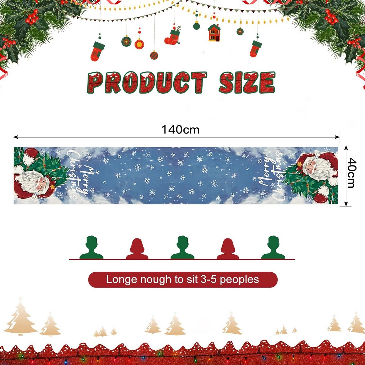 Tafelloper Kerstmis 40x140 cm - Feestelijke Kersttafeldecoratie Wasbaar