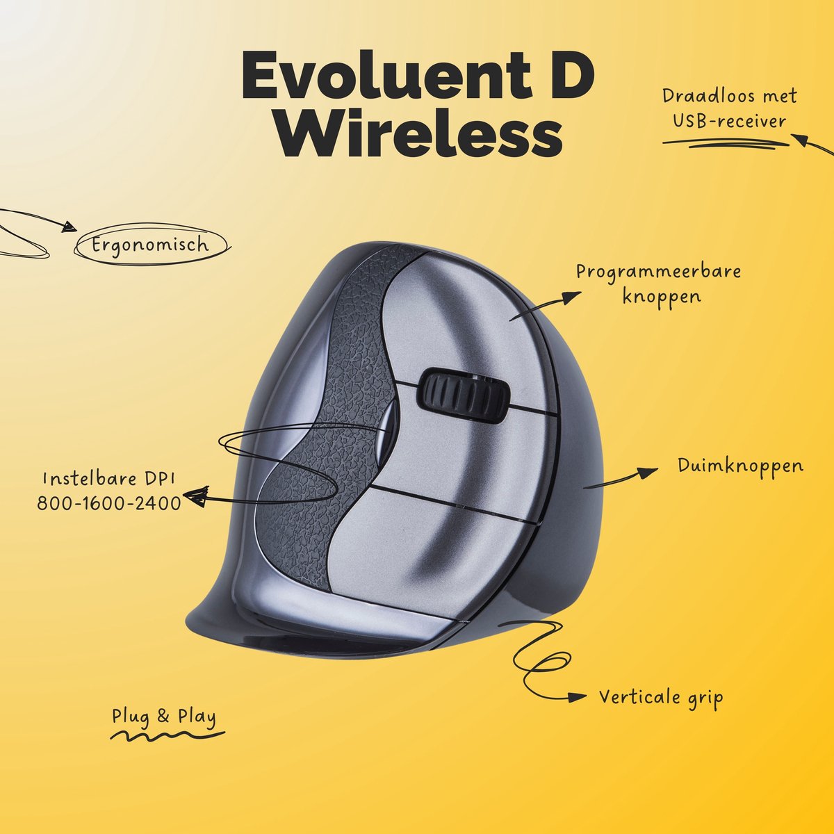 Evoluent Verticale Muis D - Draadloos, Small, Ergonomisch thumbnail 7