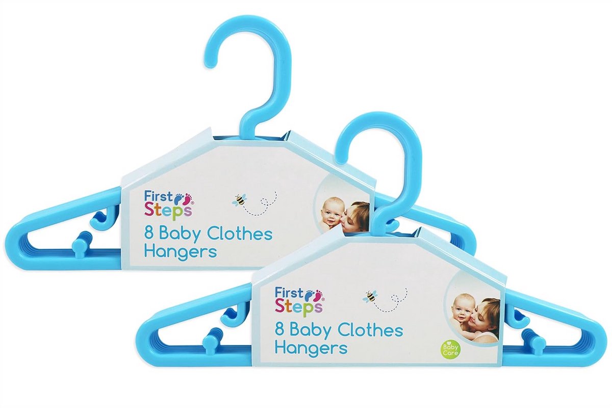 Set van 16 Dunne Baby- en Peuter Kledinghangers Blauwé Veilig en Ruimtebesparend