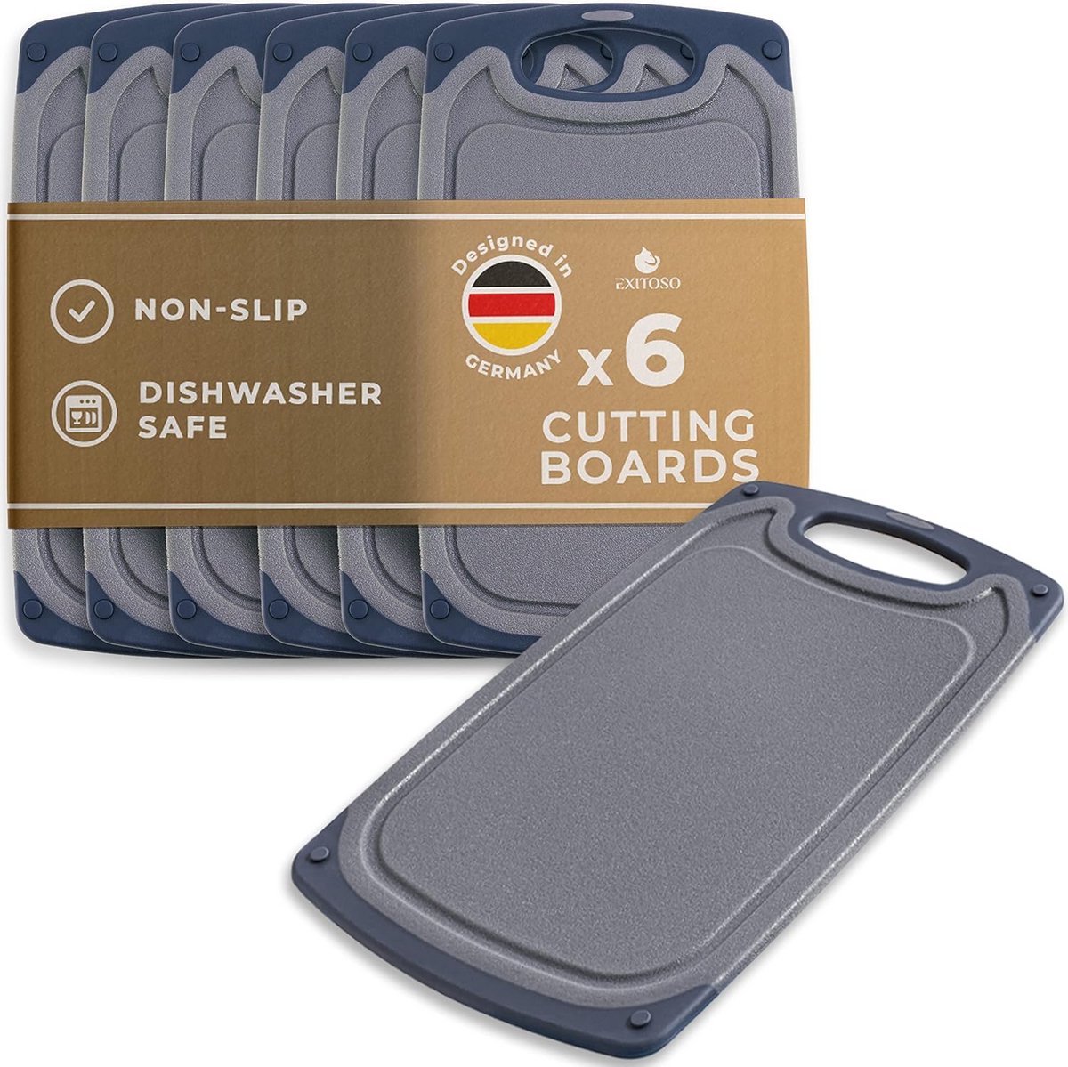 Snijplank Set van 6 met Antislip & Sapgoot - Vaatwasserbestendig Keukenaccessoire