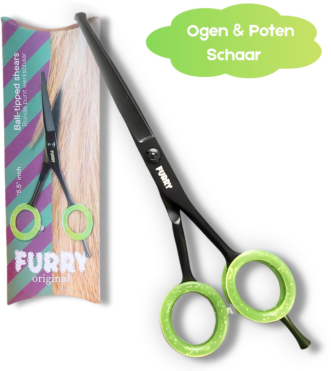 Furry Original® Hondenschaar - Ogen & Potenschaar - Veiligheidsschaar Hond - Professionele Trimschaar Voor Honden - Extra Veilig Hondentrimmen - Schaar Ronde Punt - 14 Cm - RVS Trimscharen