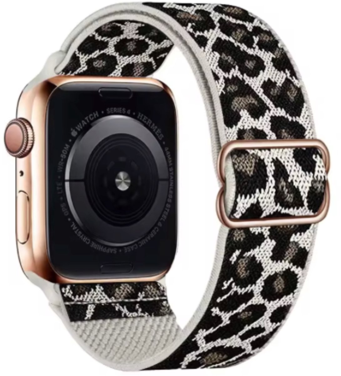 MY PROTECT - Nylon Panter Bandje - Geschikt Voor Apple Watch Bandje - Series 1/2/3/4/5/6/7/8/9/10/11/SE/Ultra - 44mm - 45mm - 46mm - 49mm - Nylon Band - Panter Wit