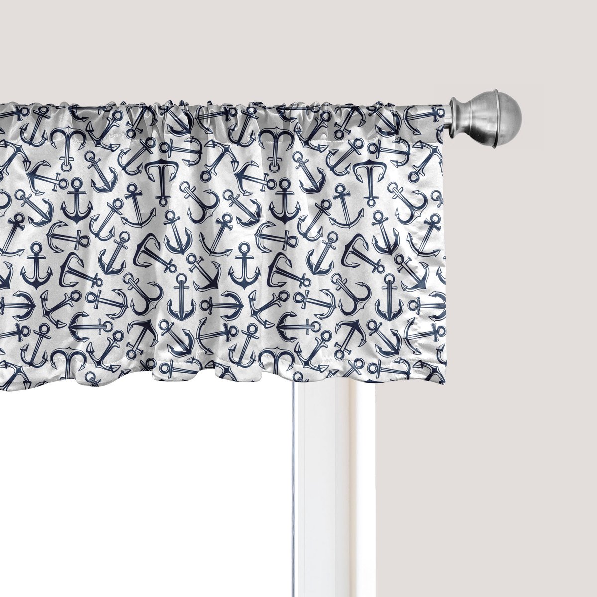 ABAKUHAUS Anker raamvalletje, gordijnvalletje voor keuken en slaapkamer met tunnelzoom, 137 cm x 45 cm, donkerblauw wit