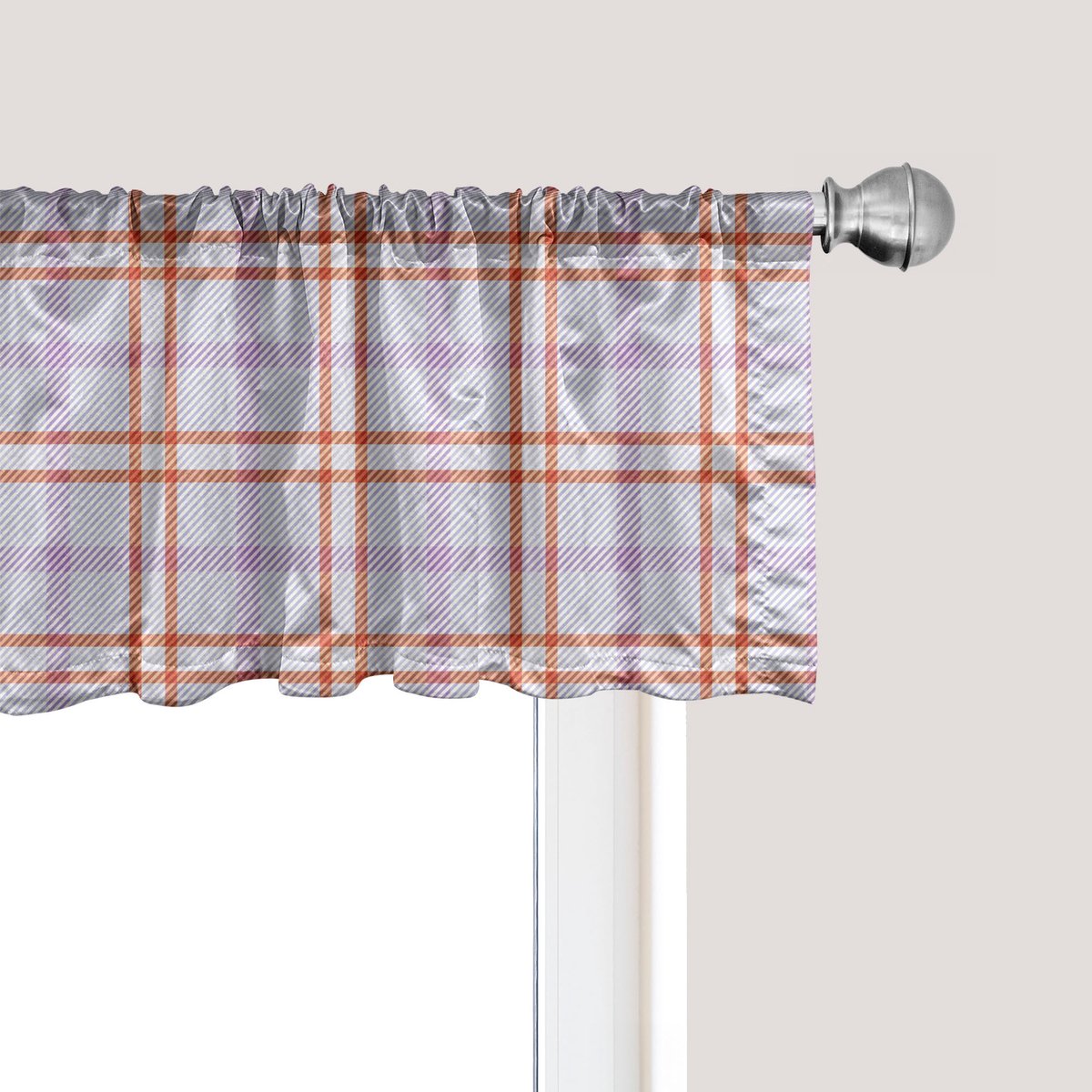 ABAKUHAUS geruite raamvalletje, gordijnvalletje voor keuken en slaapkamer met tunnelzoom, 137 cm x 45 cm, lavendel en gebrand sienna