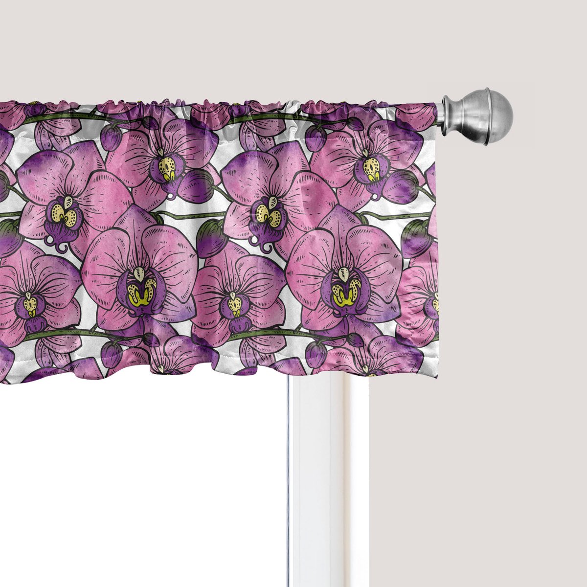 ABAKUHAUS Aquarel Bloemen Raamvalletje, Gordijnvalletje voor Keuken en Slaapkamer met Tunnelzoom, 137 cm x 45 cm, Roze Violet en Geel