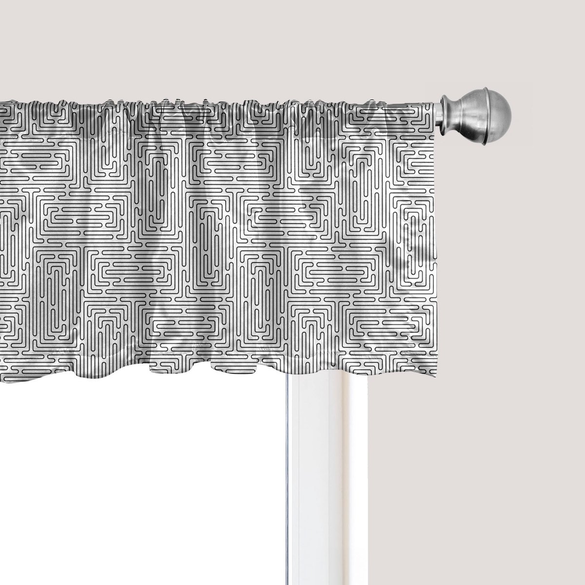 ABAKUHAUS Abstracte raamvalance, gordijnvalance voor keuken- en slaapkamerdecoratie met tunnelzoom, 137 cm x 30 cm, antracietgrijs en wit