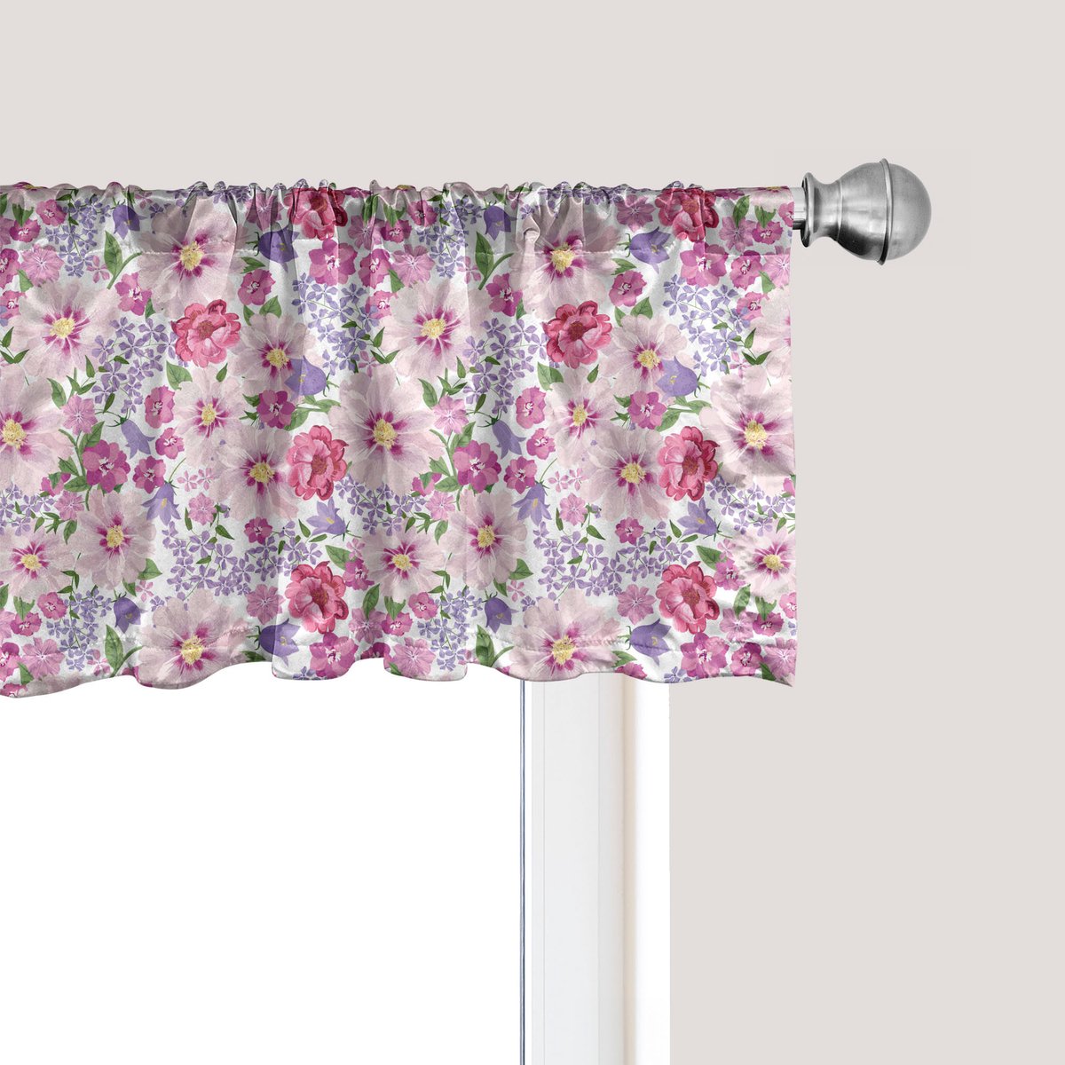 ABAKUHAUS Aquarel Raamvalletje, Gordijnvalletje voor Keuken en Slaapkamer met Tunnelzoom, 137 cm x 30 cm, Lavendel-Roze-Groen