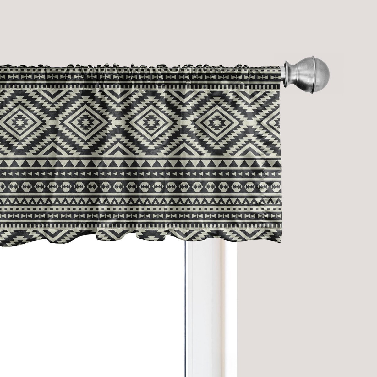 ABAKUHAUS Southwest raamvalletje, gordijnvalletje voor keuken en slaapkamer met tunnelzoom, 137 cm x 45 cm, zwart en gebroken wit