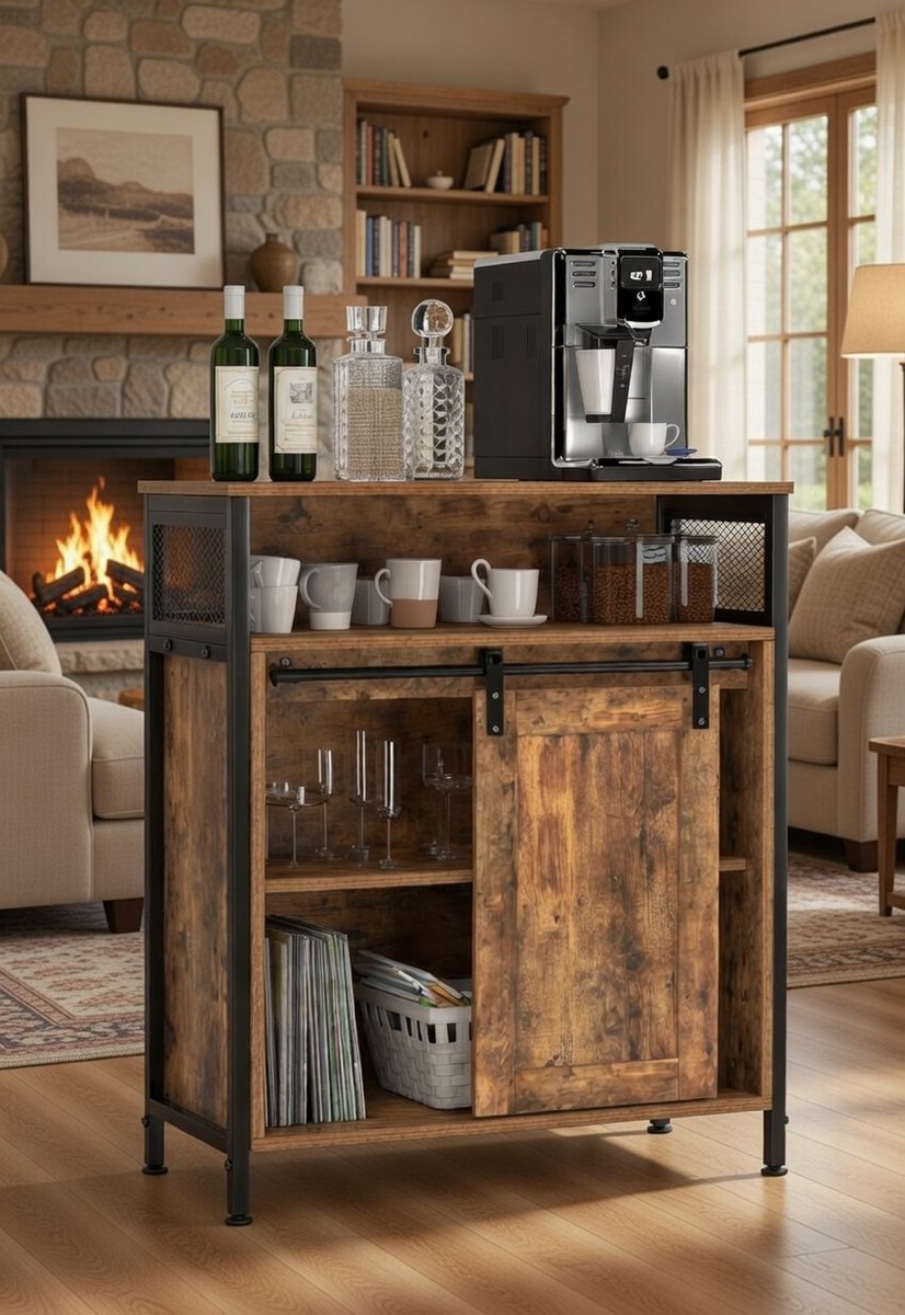 Industrieel Opbergmeubel – Sideboard, Keukenkast, Bijzetkast, Archiefkast met Schuifdeuren – Geschikt voor Woonkamer, Keuken en Werkkamer – 70 x 30 x 80 cm – Zwart Metaal & Hout Casa Serena – Casa ...