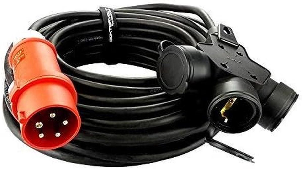 2 Meter CEE Verlengkabel met 3-Weg Schuko Adapter IP44 - 3x230V 16A