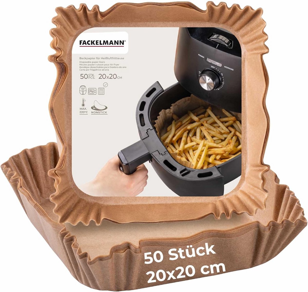 Vierkante bakmatten voor heteluchtfriteuse 20 cm - 50 stuks - Antiaanbak