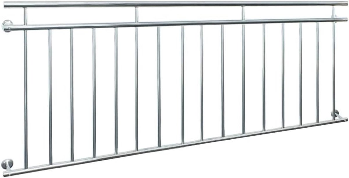 Frans Balkon RVS 225x90 cm - Glanzend Veiligheidsreling met 16 Vulstaven