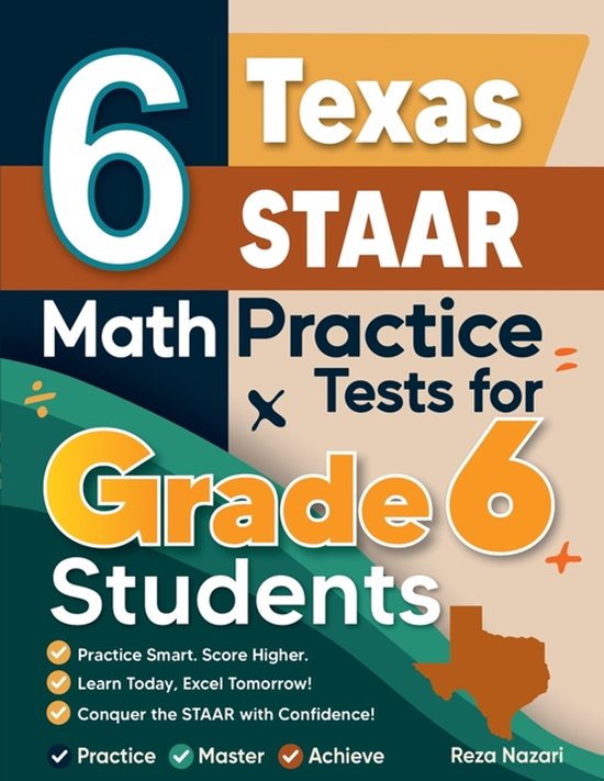 6 Texas STAAR Math Practice Tests for Grade 6 Students - cover
