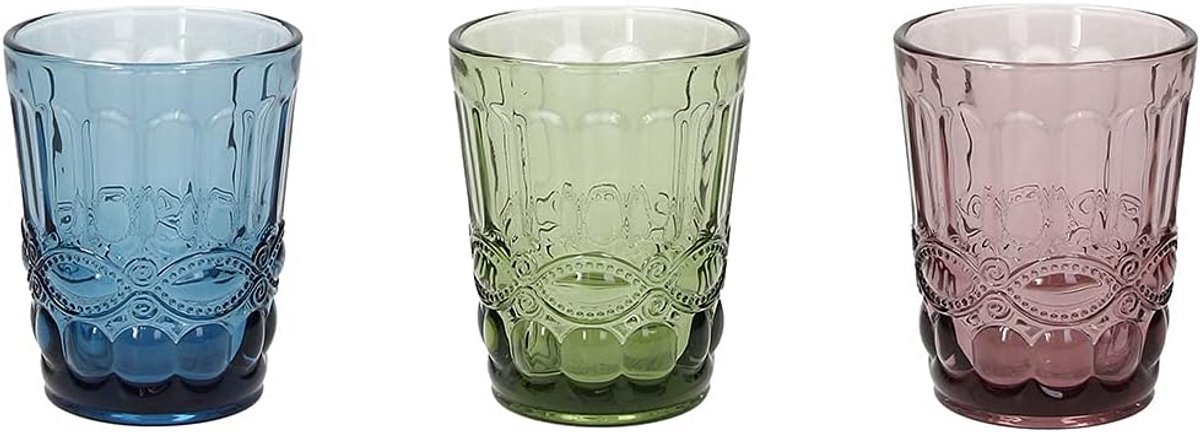 Set van 3 Gekleurde Drinkglazen 230 cc voor Water, Sap of Wijn