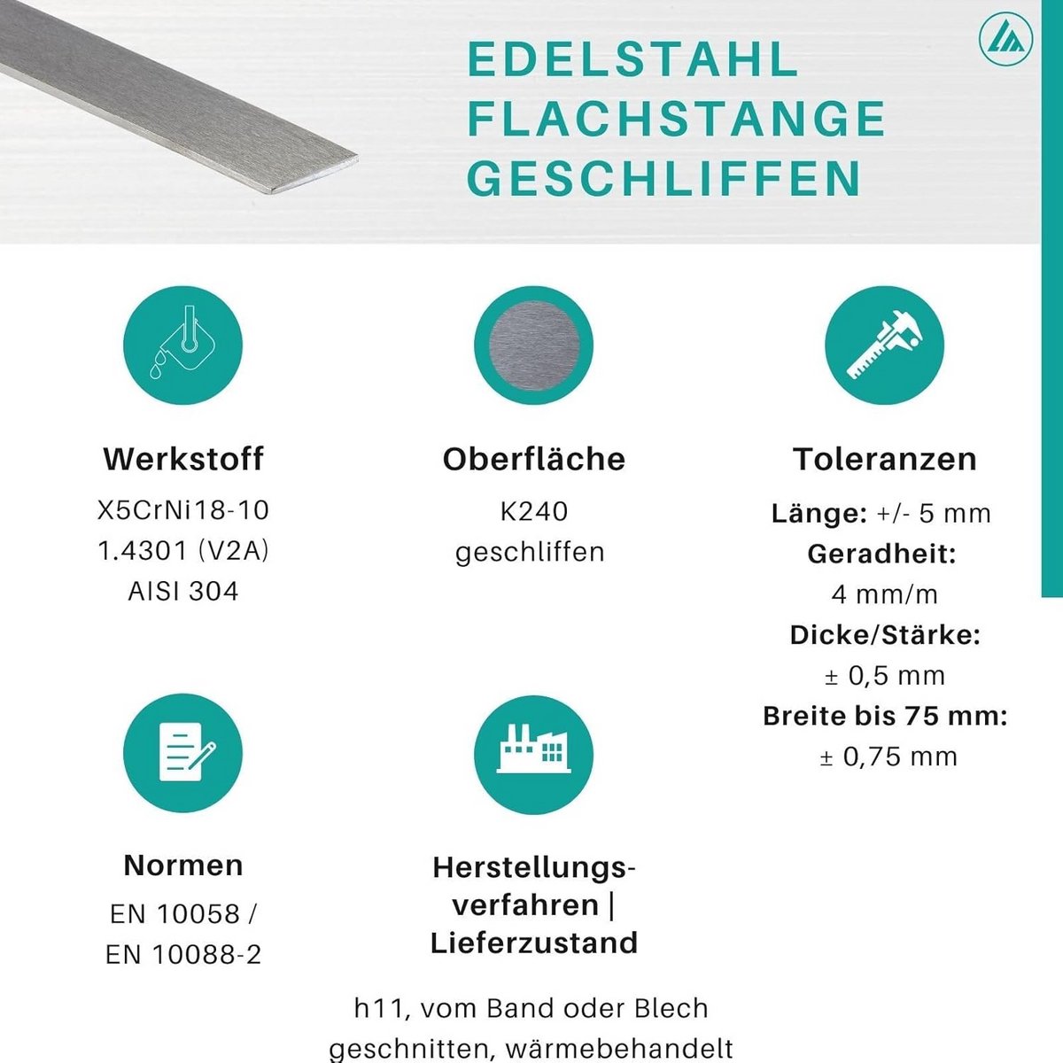 Plat staal V2A geslepen RVS lijst voor diverse toepassingen