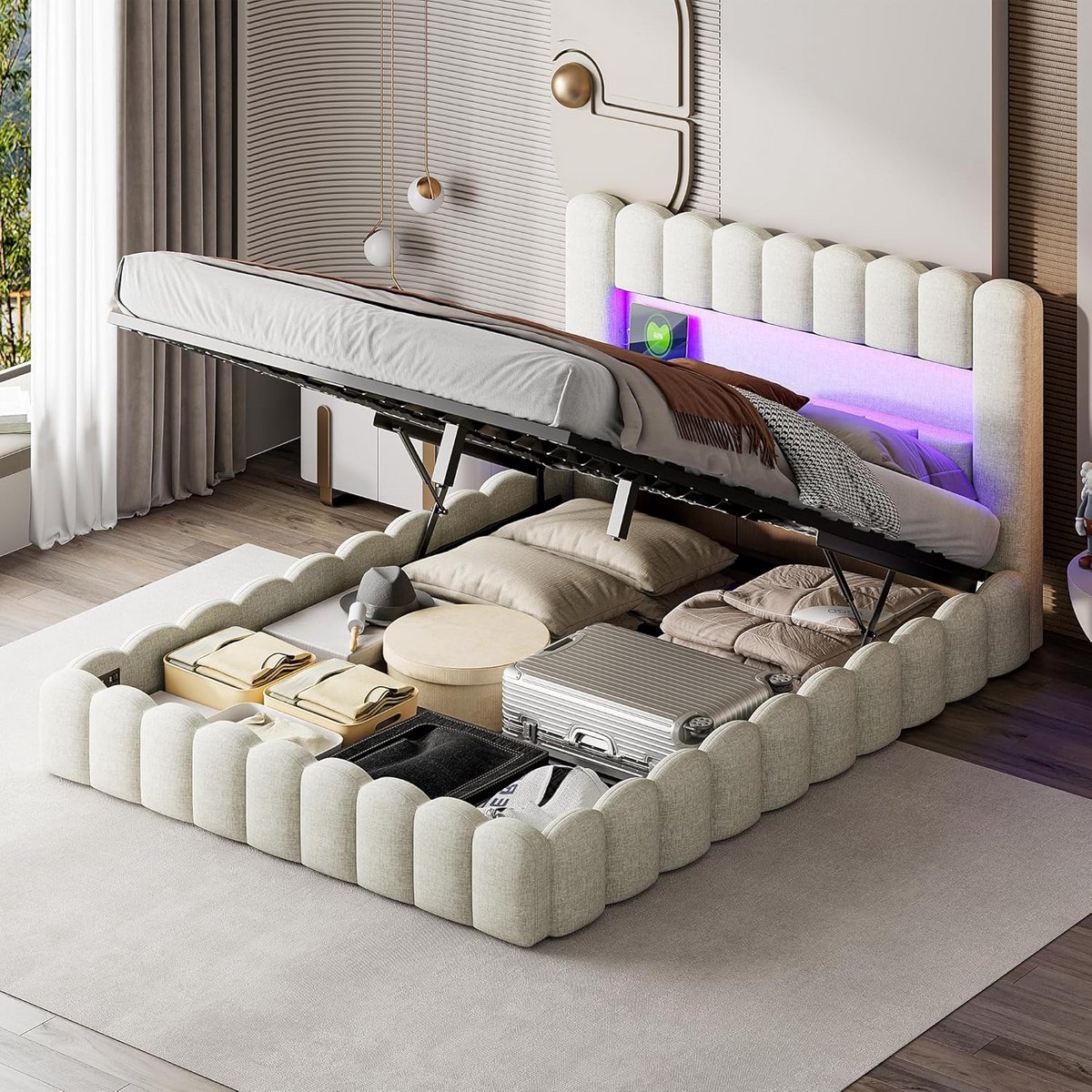 Tweepersoonsbed 140 x 200 cm met Inclusief Opbergruimte en LED Verlichting