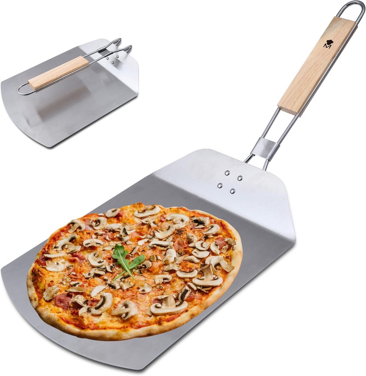 RVS Pizzaschep met Houten Look Handvat voor Oven en Houtoven