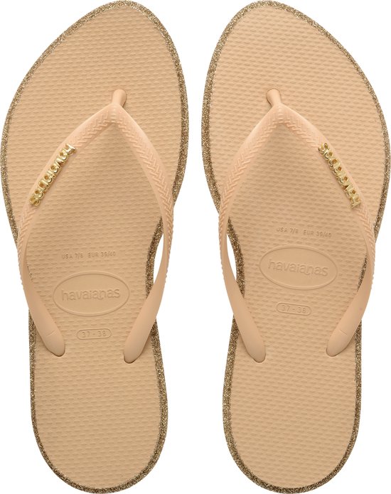 Havaianas HAV. SLIM POINT GLITTER Marron foncé/Goud Dames Slippers - Marron foncé/Goud