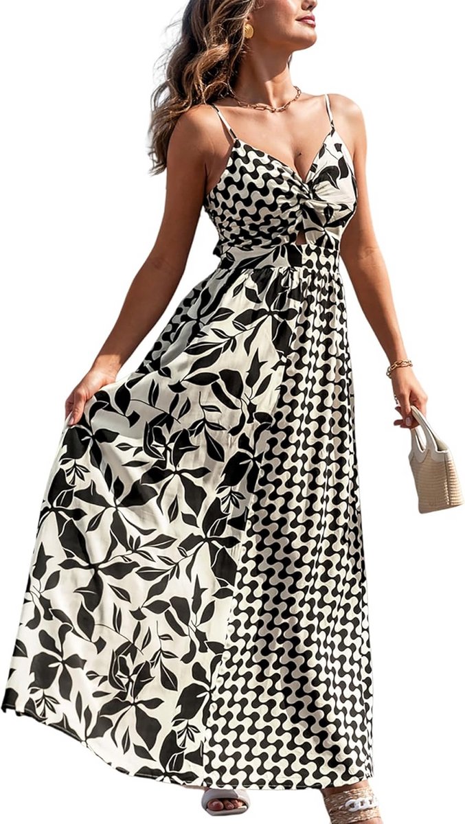 Dames Zomerjurk V-hals Twist Voorkant Boho Strandjurk Feestjurk