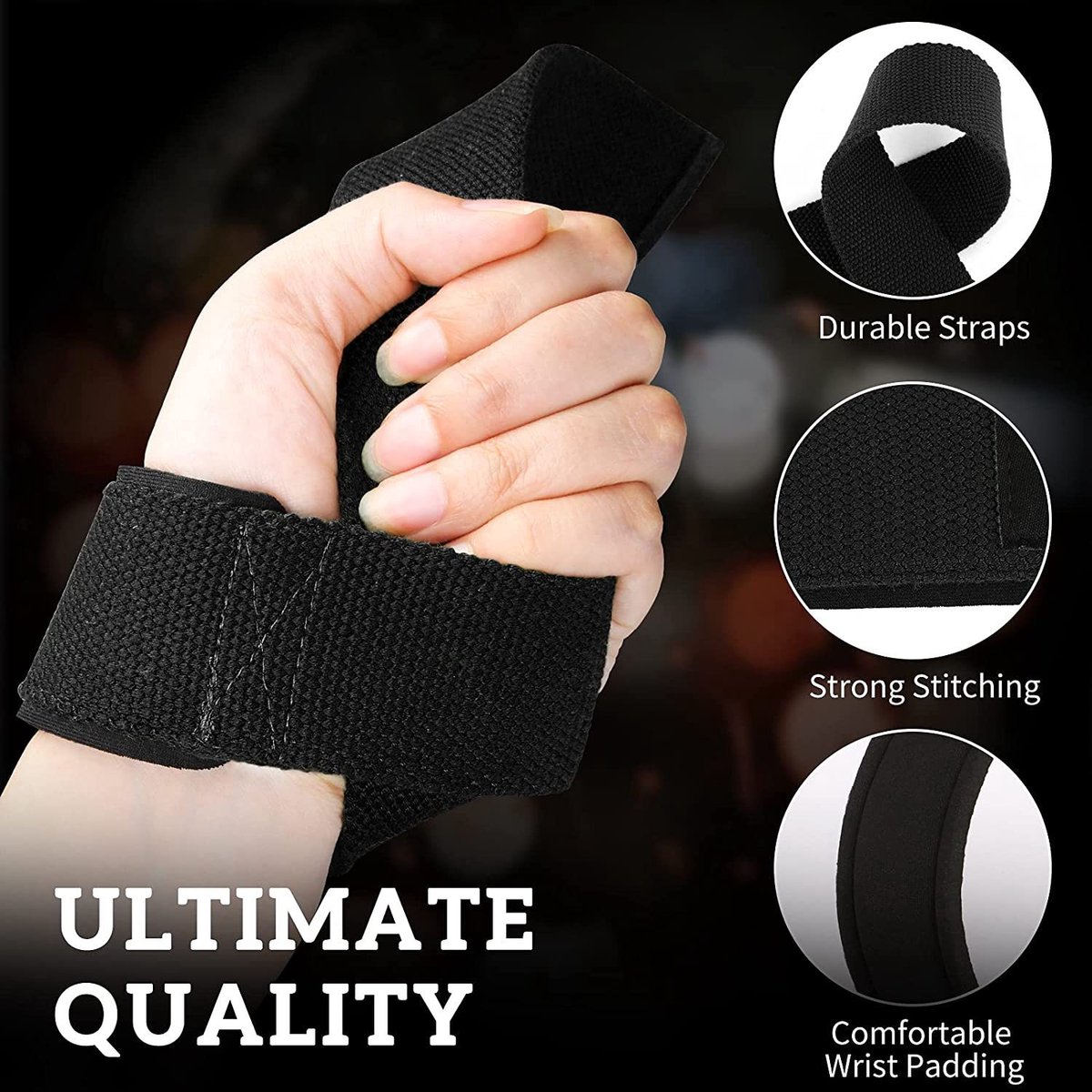 2 sets fitness versterkingsbanden - polsbanden voor gewichtheffen, deadlift, krachttraining - trainingsbanden, voor mannen en vrouwen, sportondersteuningsbanden, pull-up/dumbbell anti-slip en slijtvast, zwart - stijl 3 – foto 2
