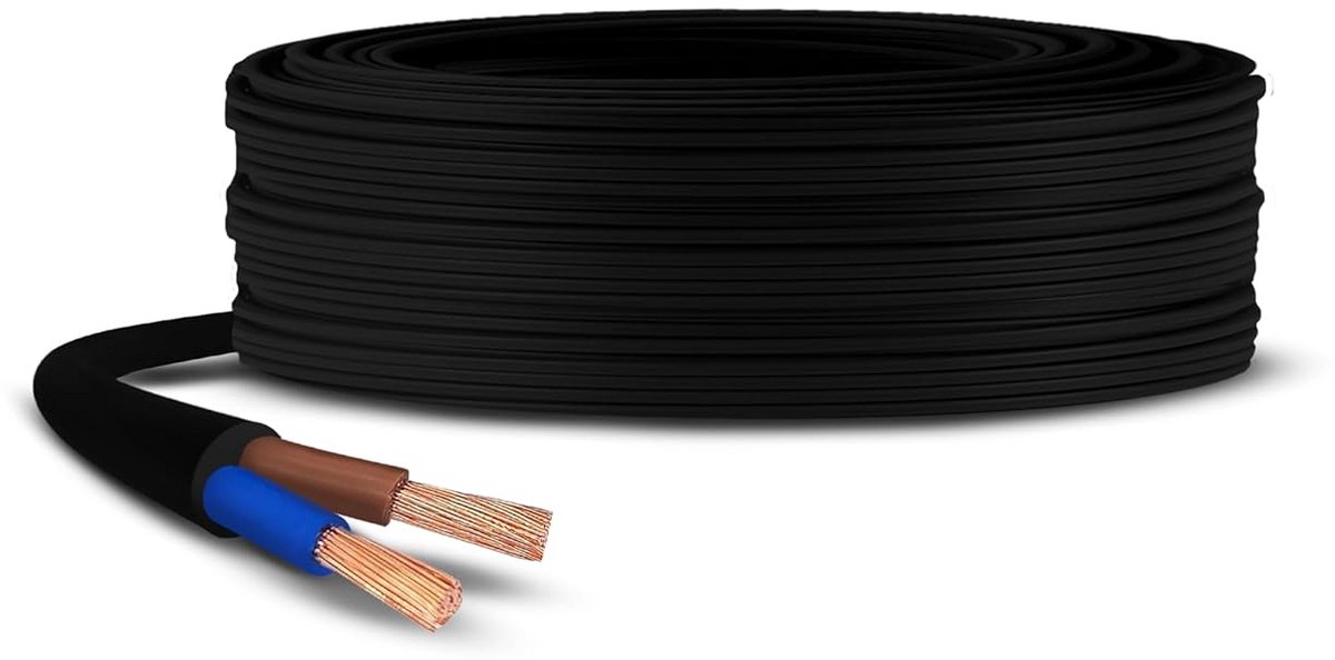 Ronde Zwarte Flexibele Kabel 2-aderig 1.5mm voor Elektrische Toepassingen (Meter)