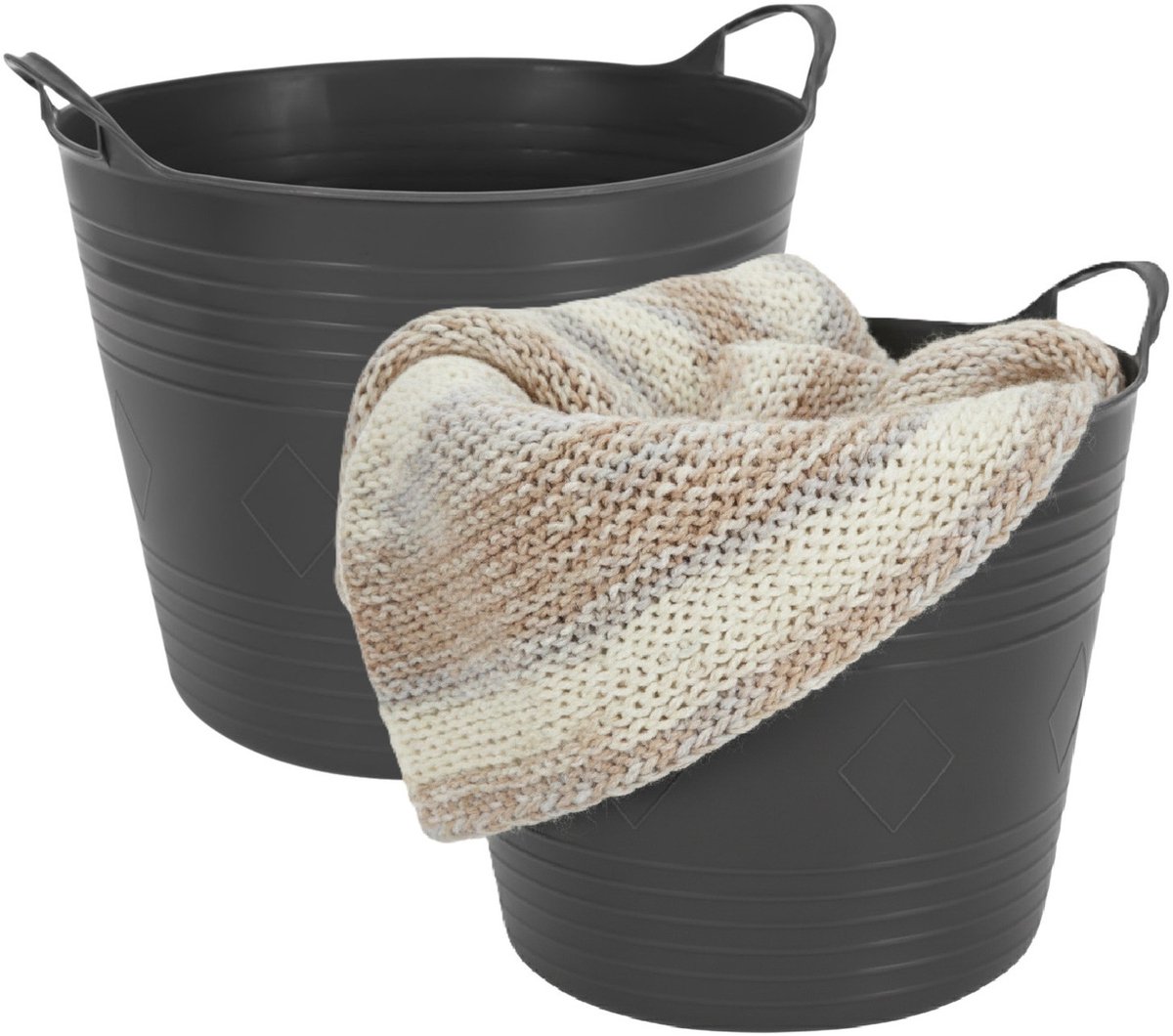 Storage solutions opbergmand - 2x - zwart - 27 l - kunststof - 42 x 40 x 35 cm - met handvatten