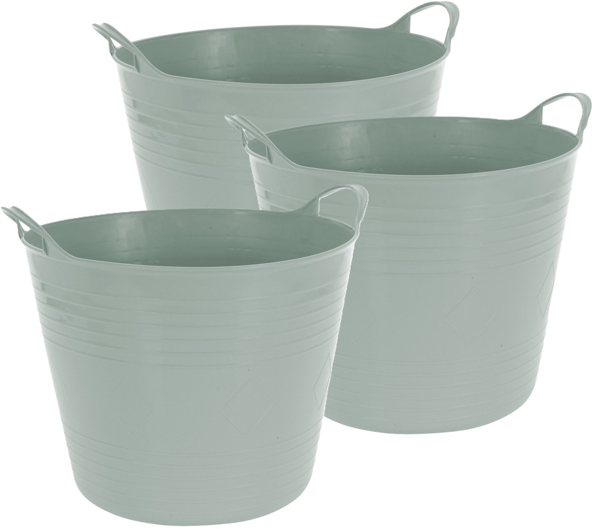 Excellent houseware flexibele wasmand - 3x - groen - 27 liter - kunststof - 42 x 40 x 35 cm