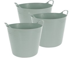 Excellent houseware flexibele wasmand - 3x - groen - 27 liter - kunststof - 42 x 40 x 35 cm