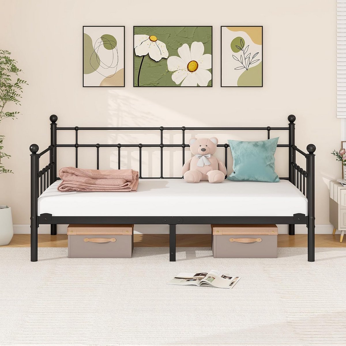 Metalen Bedframe – Eénpersoonsbed – Sofa Bed – Logeerbed – Jongerenbed – Zwart – Stevig Stalen Frame – Ruimtebesparend Ontwerp 90x200 cm