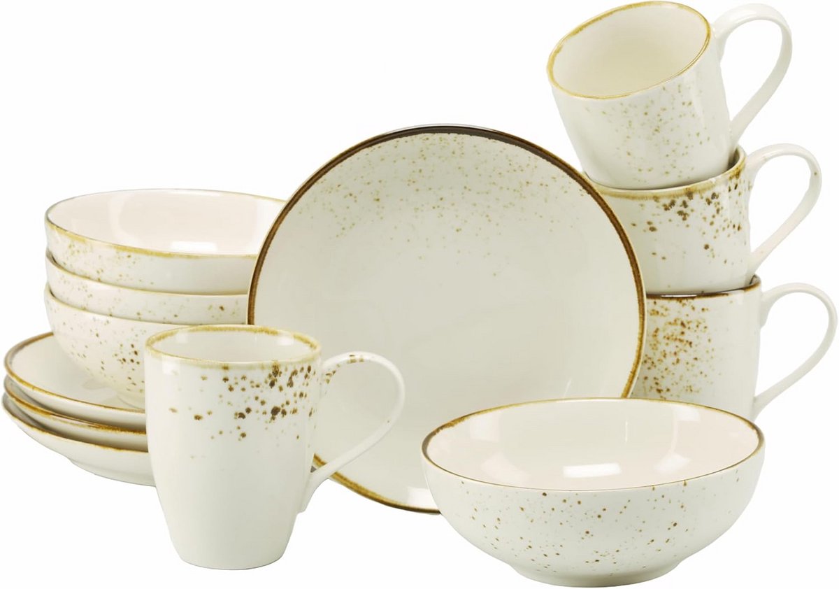 Servies voor 4 Personen - 12-Delige Steengoed Koffieset