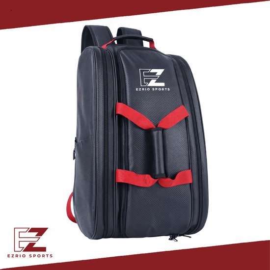 Padeltas – Padel Tas – Padel Rugzak – Padel Hoes – Voor Dames en Heren – Padel Zak – Padel Rugtas – Rackettas – Racketbag – Tennistas – Sport Rugzak – Sport Rugtas – Schoenenvak – PU leer – Zwart