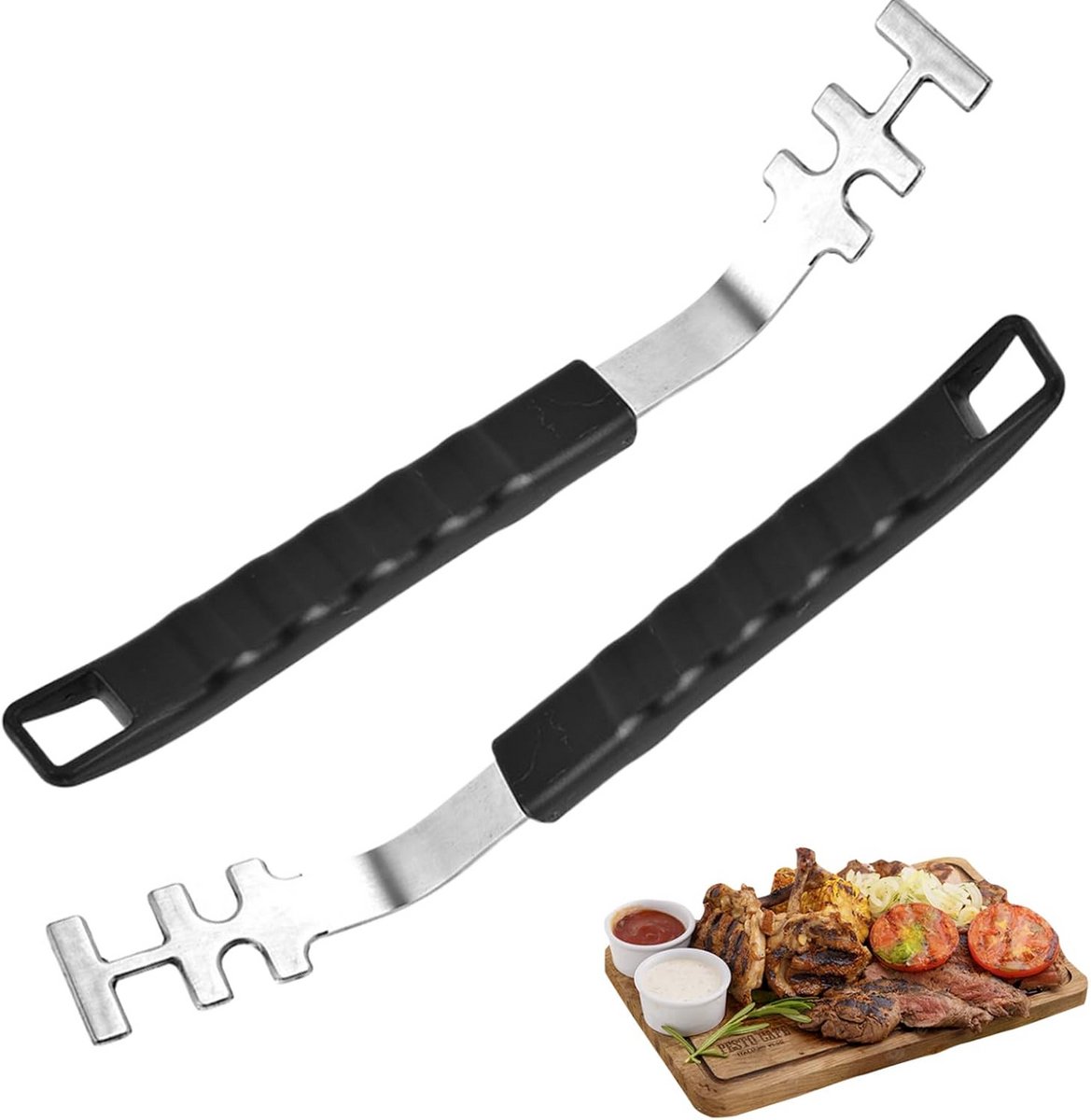 Set van 2 RVS Grill Rooster Lifters met Hittebestendige Handgreep voor BBQ